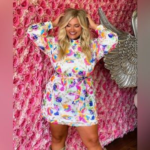 Southern Fried Chics White Sequin Multicolor Dress